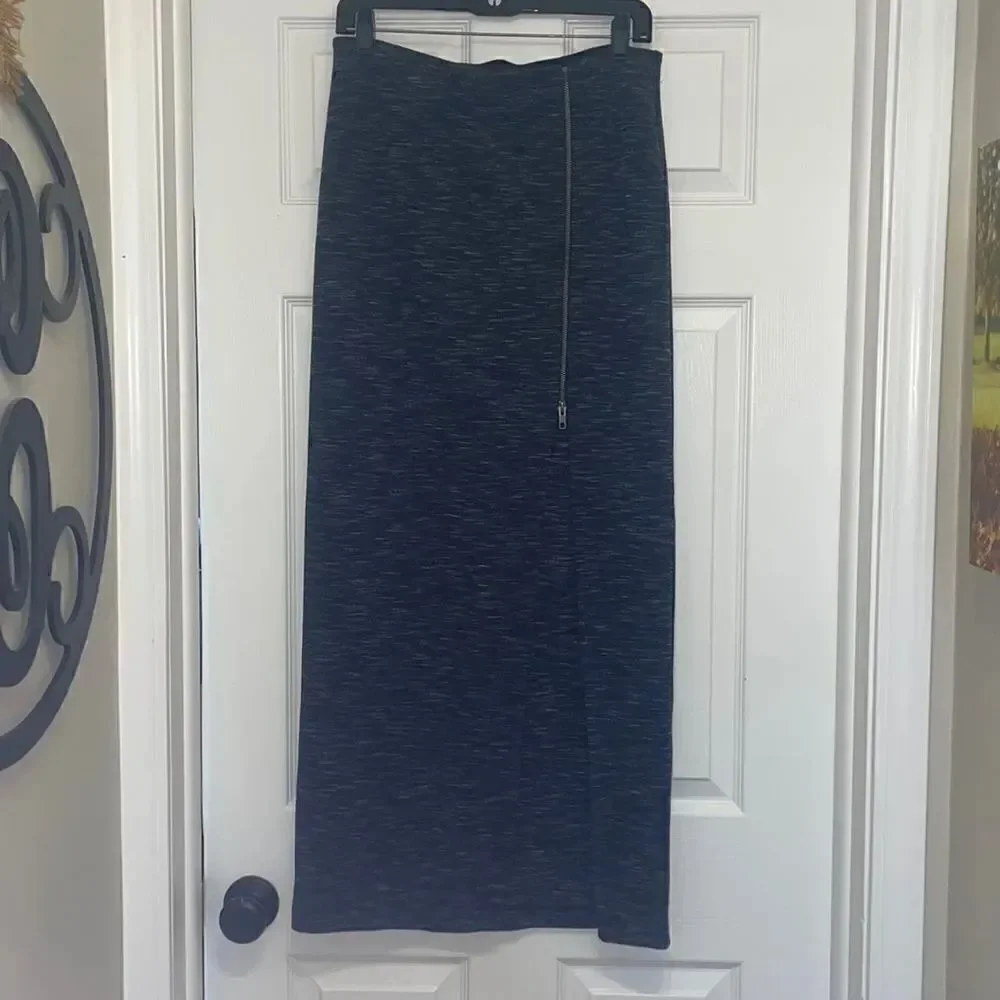 Free People Navy & White Space Dye Long Pencil Skirt with zippered slit
